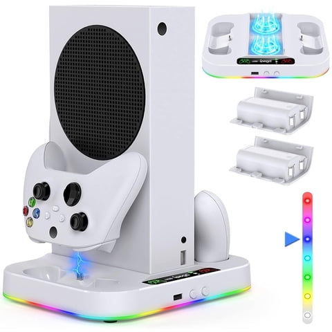 Soporte Aaronmei Con Ventilador De Enfriamiento Y Tira De Luz Rgb Para Xbox Series S Con Estación De Carga Y 2 Baterías Recargables 1400Mah