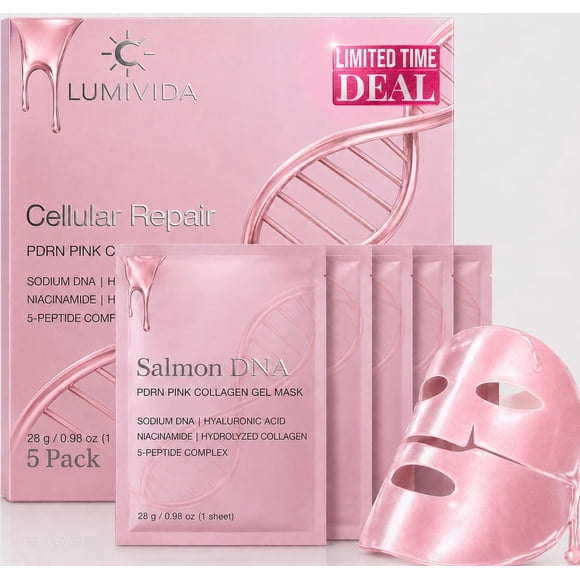 Mascarilla de colágeno LumiVida pack de 5 unidades anti‑edad con gel PDRN