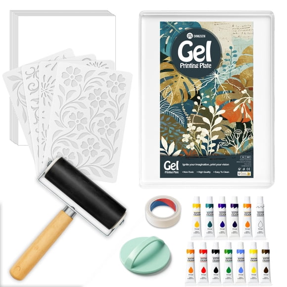 Kit de placa de gel para impresión DINGSEN de 5 x 7" con pinturas y herramientas