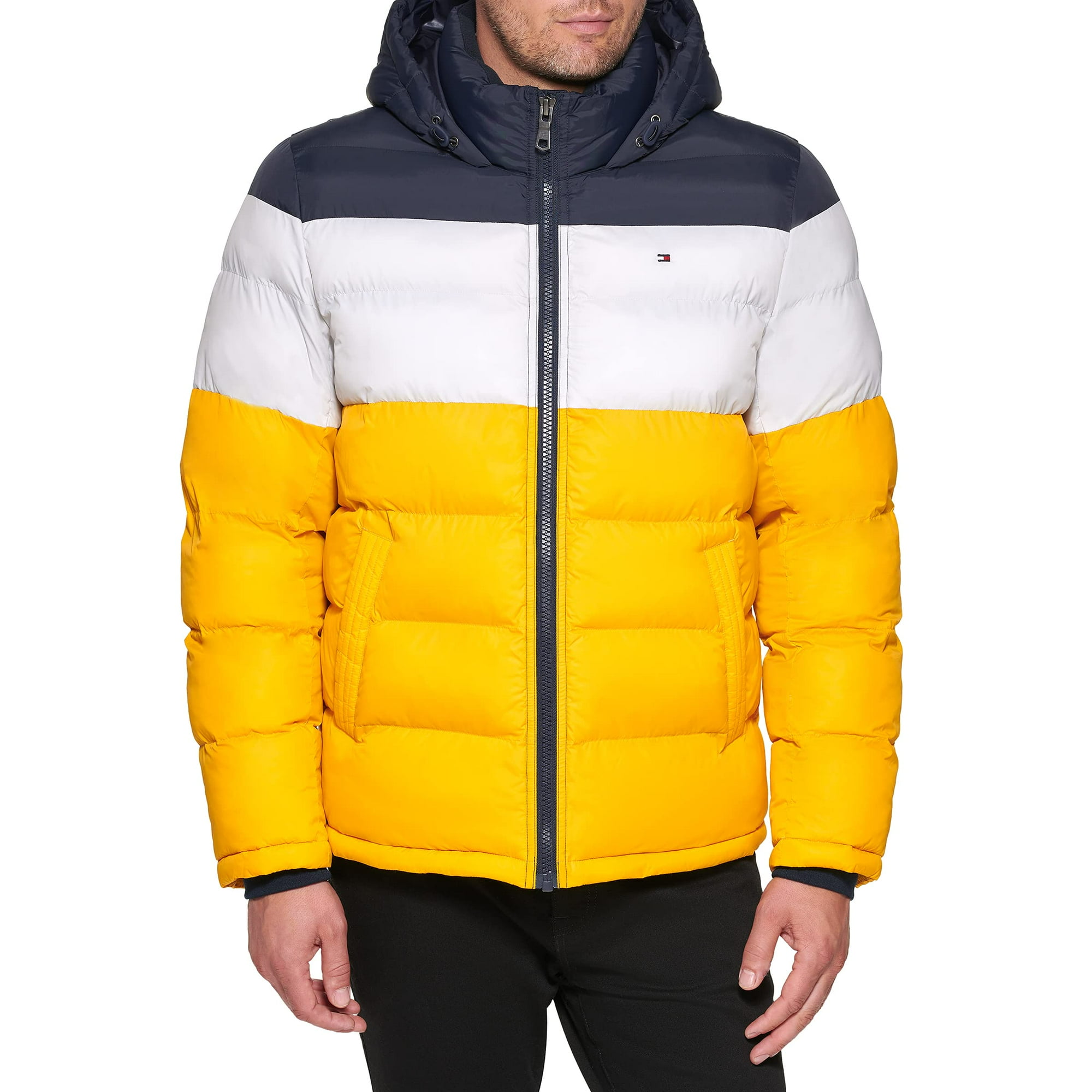Chaqueta Acolchada Tommy Hilfiger Para Hombre, Talla Xl, Medianoche, Hielo Y Amarillo