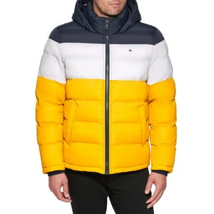Chaqueta Tommy Hilfiger Para Hombre, Con Capucha, Acolchada, Medianoche, Hielo Y Amarillo