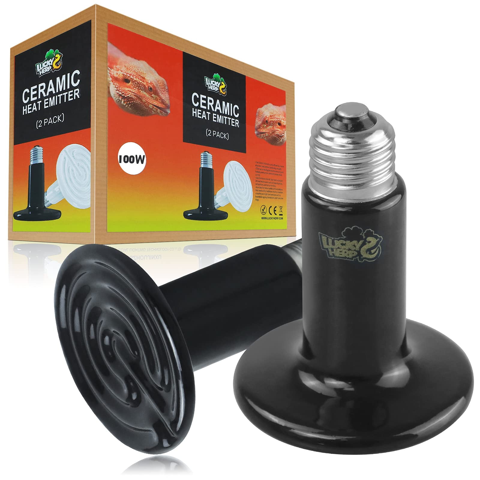 Emisor De Calor Cerámico Lucky Herp 100 W Para Reptiles, Paquete De 2