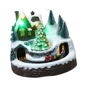 Magideal - Led Navidad Nieve Pueblo Casa Paisaje Nieve Ciudad Edificios Coleccionables Estatua En Miniatura Para Dormitorio Interior Escritorio Decoración De , Árbol De Navidad