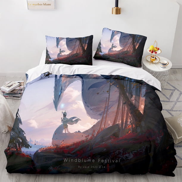 Genshin_Impact 3 PCS Comforter Set with 2 Pillowcases,Genshin_Impact Bedding Set Sheet Set for Kids Adults,All Season Lightweight