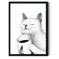 Genérico - Cuadro Decorativo Gato Tomando Cafe Medidas 30X40 Cm