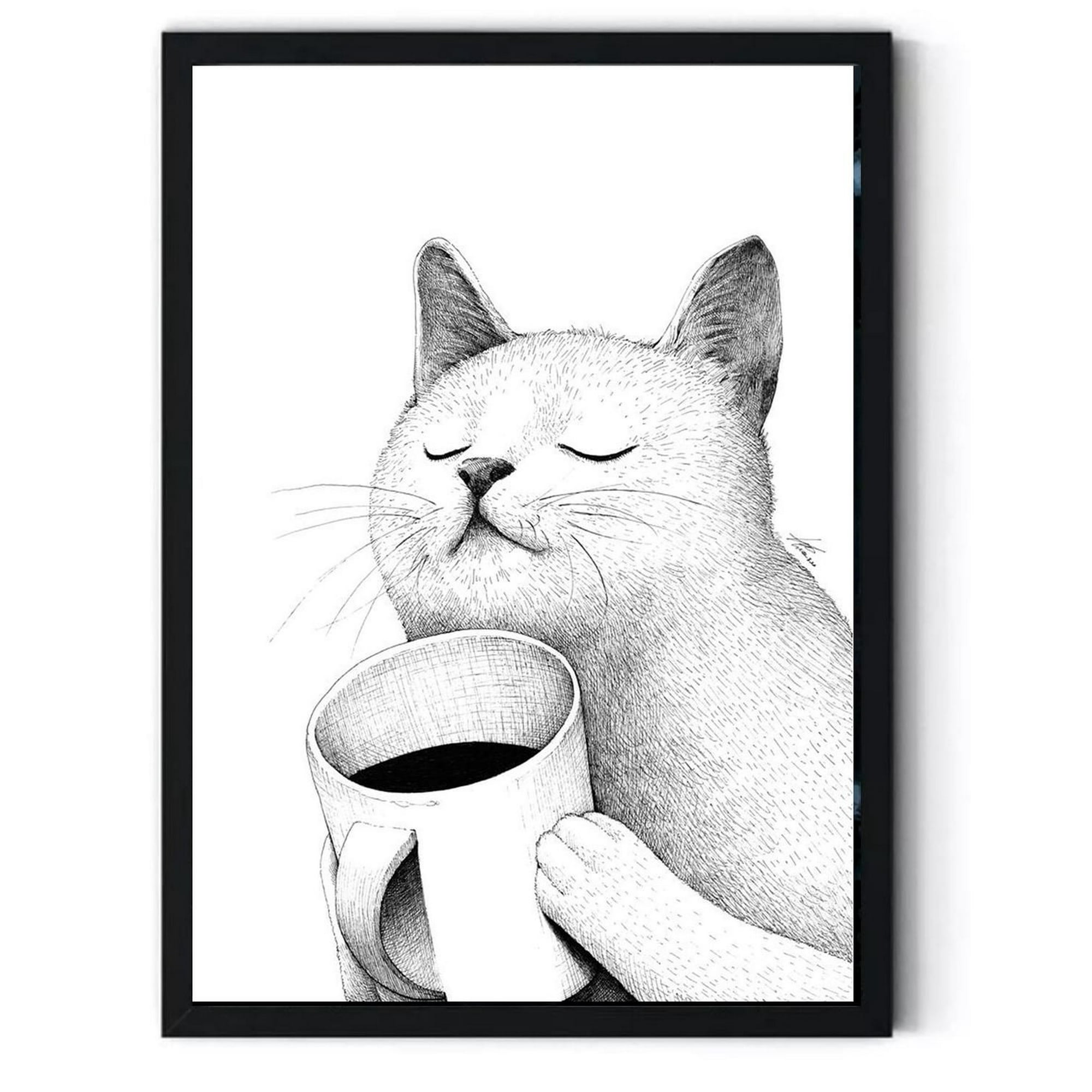 Genérico - Cuadro Decorativo Gato Tomando Cafe Medidas 30x40 Cm
