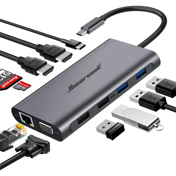 Estación de acoplamiento USB-C para portátil Hiearcool 11 en 1 con triple pantalla