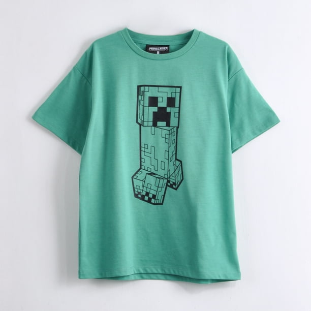Polera Manga Corta Niño Minecraft Creeper Verde