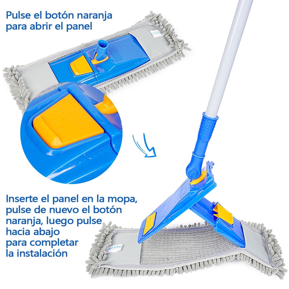Mopa Azul Con Palo Telescópico 40 Cm Aileda Mopa Completa Microfibra Húmeda Y Seca