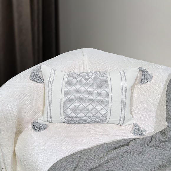 XmhyTop Almohada bohemia (2 pieza), 45 x 30 cm, Material de chenilla felpuda neutra, con funda y relleno incluido, ideal para sala de estar, sofá, cama, Estilo B, Gris