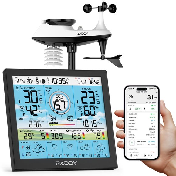 Estación meteorológica Raddy WF-120P Wi‑Fi, pantalla de 25 cm