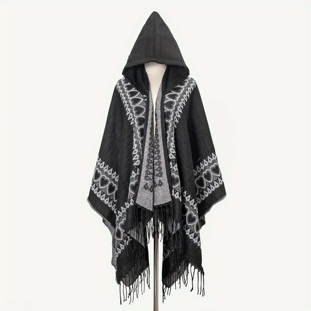 Cozy & Stylish Oversized Geometric Print Blanket Shawl with Tassel Wrap - Perfect for Outdoor Wind Protection!