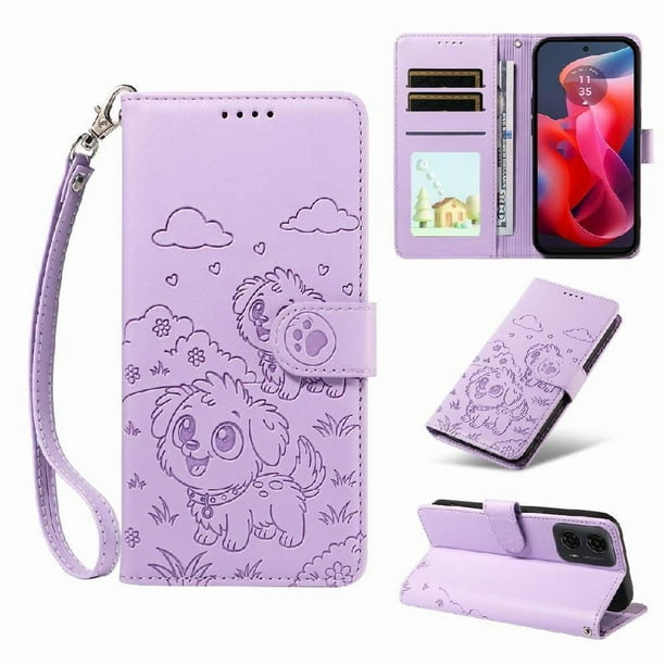 Funda Billetera FOXDOCK Compatible con Motorola Moto E14, Diseño Perrito Tierno, Ranuras para Tarjetas y Soporte Plegable