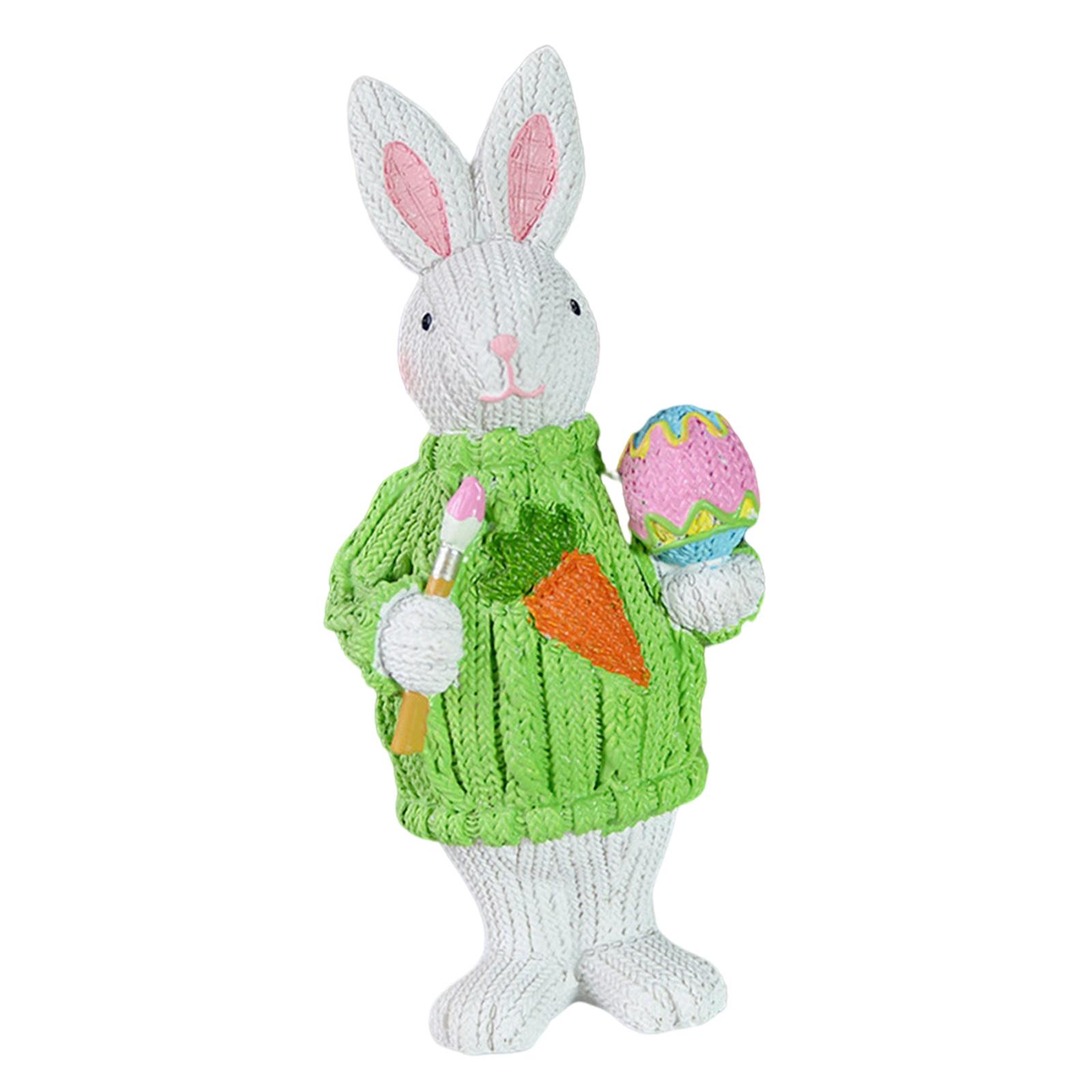 Magideal - Figura Decorativa De De Pascua De Resina, Estatua De Conejo De Pascua De Primavera, Decoración De Centro De Mesa Para El Hogar, Adorno Verde