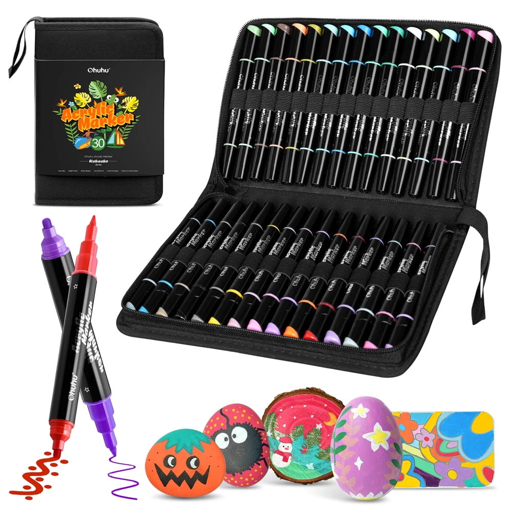 Ohuhu 30 Marcadores Acrílicos Punta Fina Y Redonda