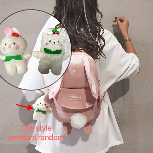 Cute Bunny Design Backpack, Kawaii Canvas Crossbody Bag, Small Student School Bag