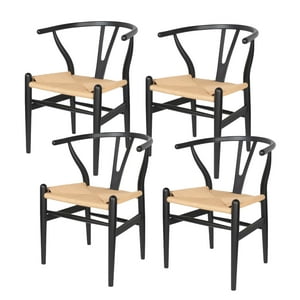 Castletec - Pack 4 Sillas De Madera Wishbone Asiento De Cuerda Lf9-01 - Negro/Natural