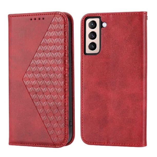 Funda Flip FOXDOCK para Samsung Galaxy S21 FE , Estilo Billetera con Diseño Rombo, Correa de Mano y Soporte, Uso Diario