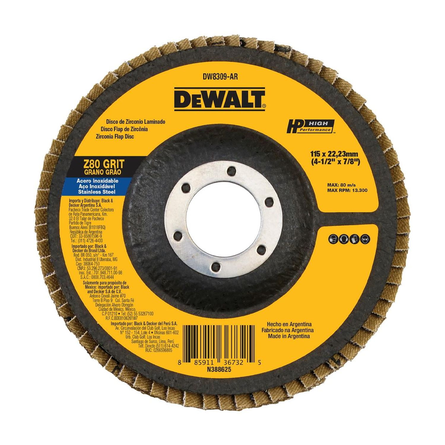 Disco Traslapado Zirconia Dewalt 4-1/2X7/8 Gr 80 Dw8309-Br