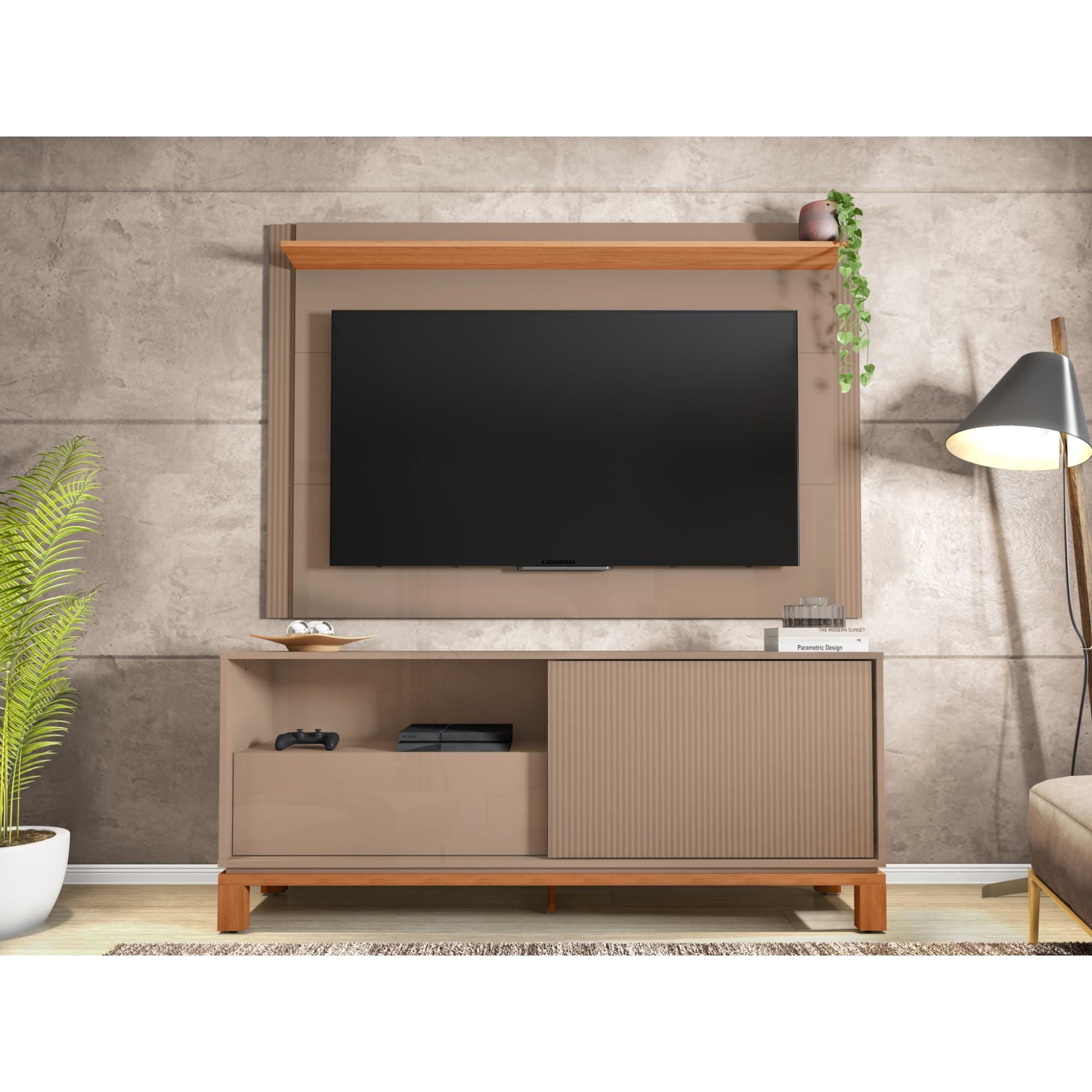 Decocasa - Panel Tv + Rack 50"" Mondrian Gris - Castaño