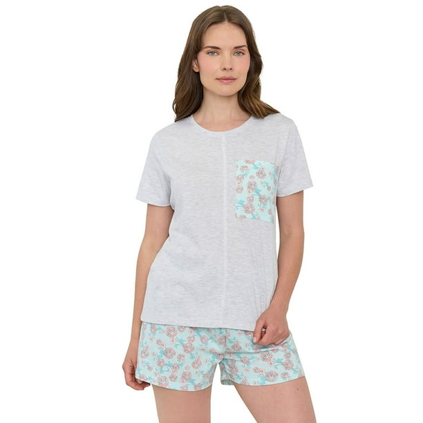 Pijama Mujer Bolsillo Estampado Petalos Gris Corona