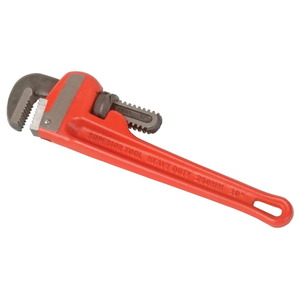 Superior Tool 02810 Llave de tubo de hierro fundido de alta resistencia con mango recto, mordaza de 1‑1/2 pulgada – 10 pulgadas, color rojo