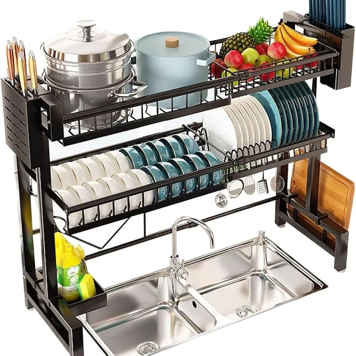 Genérica - Escurridor De Trastes Acero Inoxidable Sobre Fregadero, Grande Escurridor De Platos Ajustable De 2 Niveles, Escurreplatos Sobre Fregadero 60-103cm, Estante Para Platos Expandible Para Cocina