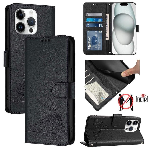 Funda tipo cartera FOXDOCK para iPhone 12 Pro MAX con soporte, ranuras, RFID, diseño de gato