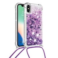 Funda Foxdock Para Iphone X/Xs Con Cuerda Ajustable, Brillo Líquido, Protección Antigolpes Y Lente – Ideal Para Regalo