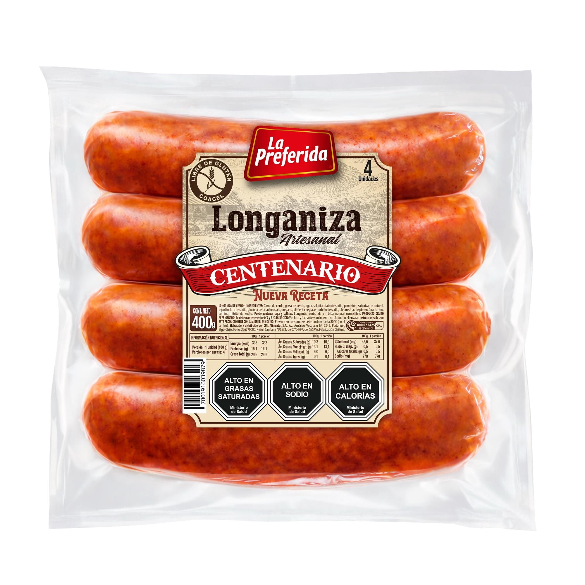 Longaniza Artesanal Centenario 4 Un 400 g La Preferida
