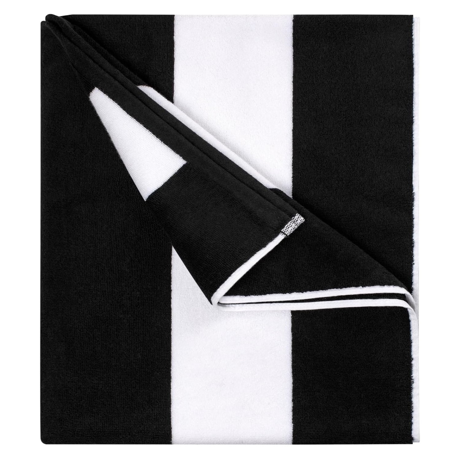 Aura Zeus - Toalla De Playa Algodon 150x75 Cm Xl Viaje Grande Rayada Az Negro