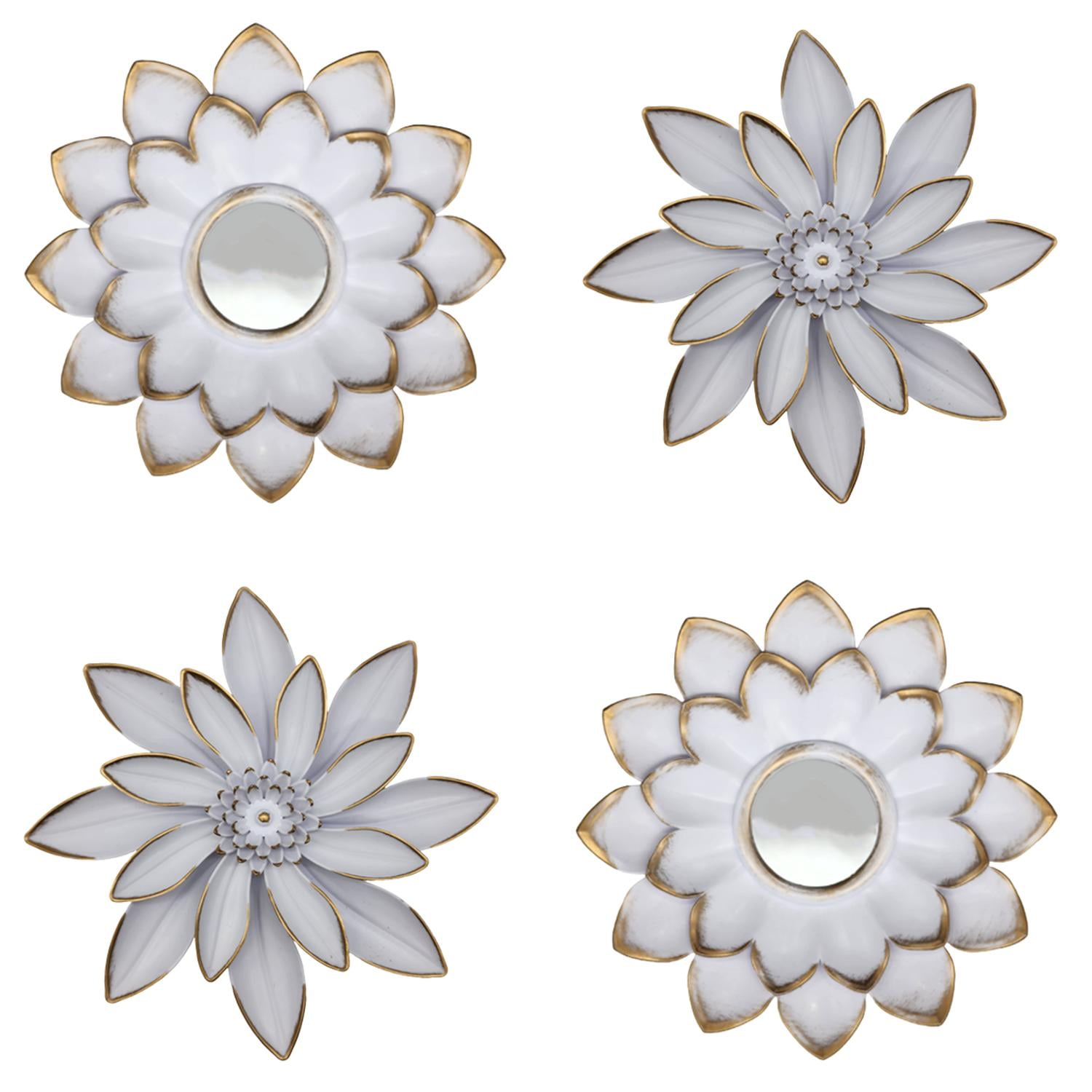Fliperex - Set 4 Marcos De Espejos Flor De Loto Decorativo Blanco Deco Blanco