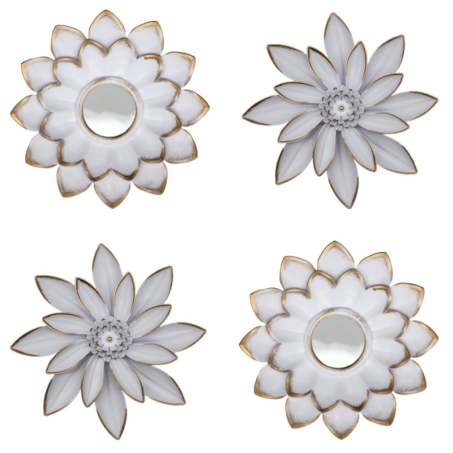 Fliperex - Set 4 Marcos De Espejos Flor De Loto Decorativo Blanco Deco