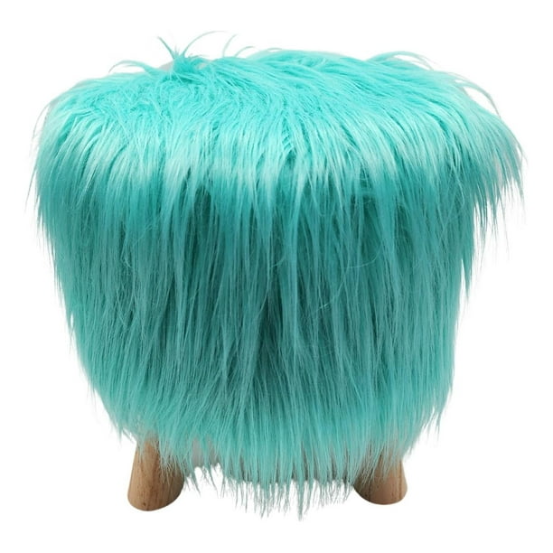 Puff Redondo Con Pelo Sintetico Para Niños Colores celeste