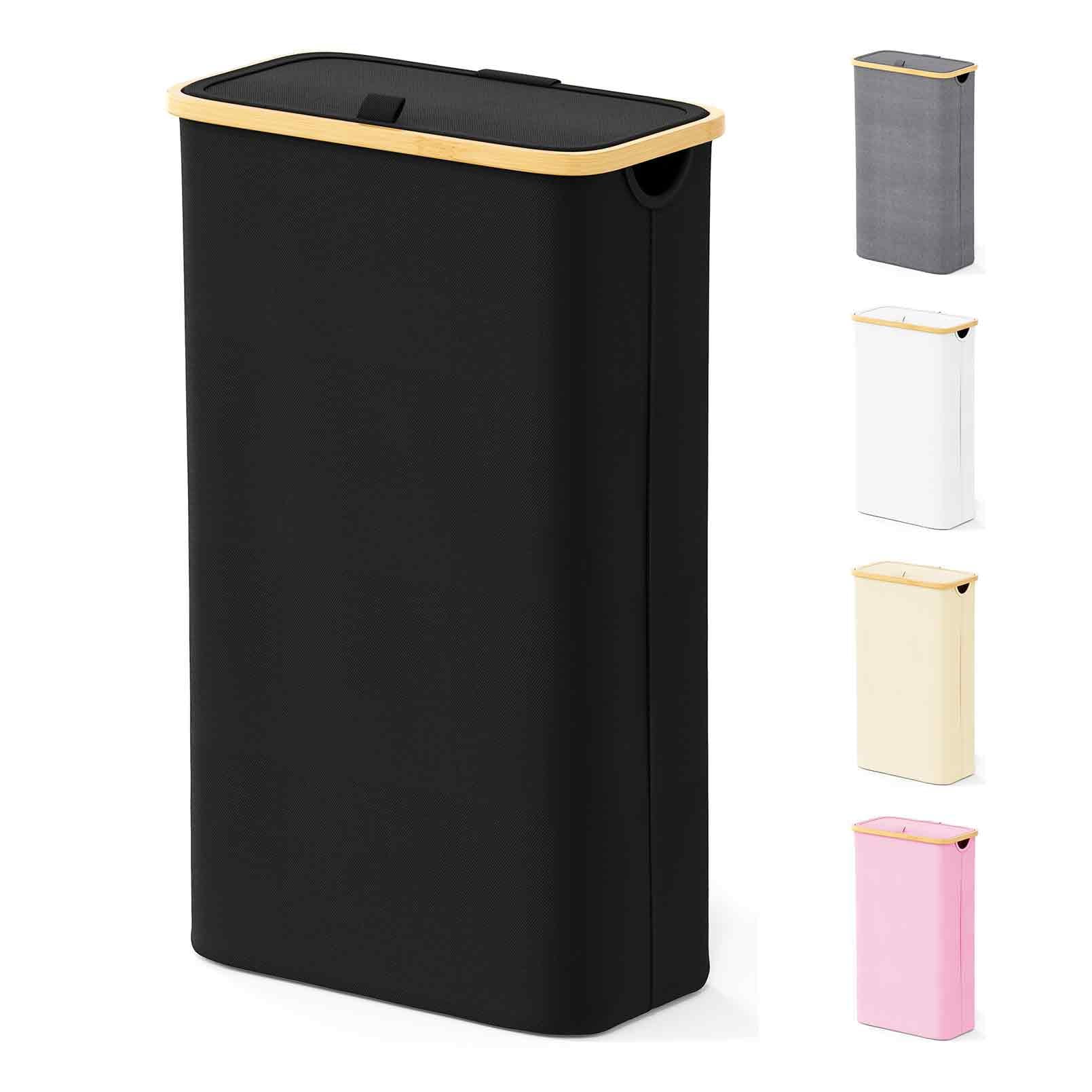Cesto De Ropa Spaceaid Slim De 65 Litros Con Tapa Y Asas De Bambú, Color Negro