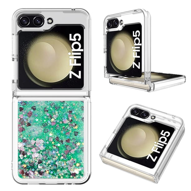 Funda Para Sansung Galaxy Z Flip 5 Con Brillo Líquido, Protección Completa Y Soporte De Anillo Giratorio