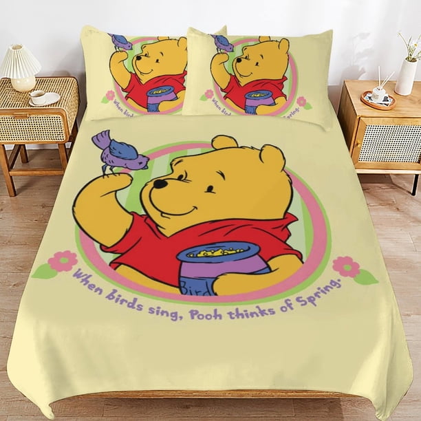 Winnie The Pooh Bed Duvet Cover Microfiber Bedding Sets 3D Printed Lightweight 3 Piece Comforter Sets for Kids Boys Girls