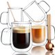 thumbnail image 1 of Tazas de café COMOME de vidrio de doble pared, 470 ml, juego de 4 con cucharas, 1 of 8