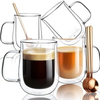 Tazas De Café Comome De Vidrio De Doble Pared, 470 Ml, Juego De 4 Con Cucharas