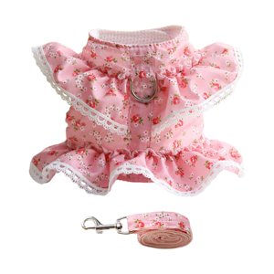 Ioensy - Conjunto De Arnés Y Correa Con Diseño Floral Para Perros, Vestido Para Gatitos, Niñas, Perros, Accesorios Para Mascotas