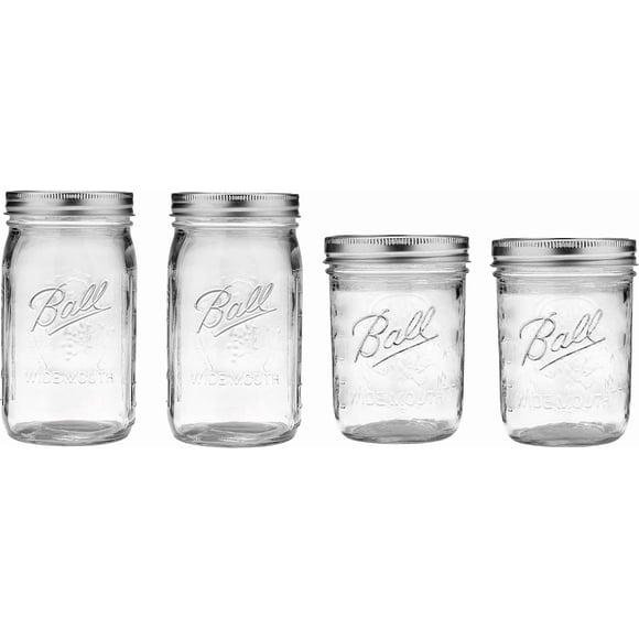 Jar Ball Mason de boca ancha 946 ml x2 + 473 ml x2 con tapas