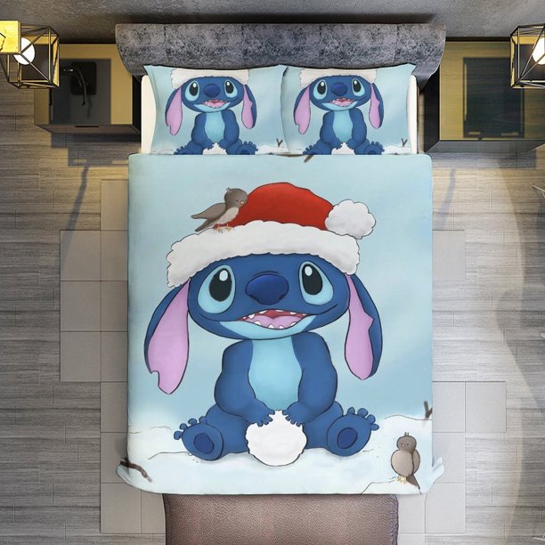 Merry Christmas Stitch 3 Pieces Duvet Cover Set Full Size Super Soft Fade Resistant Microfiber