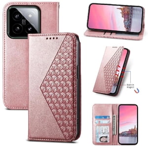 Funda Flip Foxdock Para Xiaomi 14 , Estilo Billetera Con Diseño Rombo, Correa De Mano Y Soporte, Uso Diario