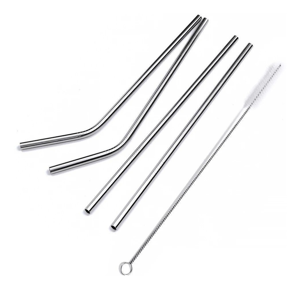 Genérico - Set Bombillas Acero Inoxidable 4 Unidades + 1 Cepillos