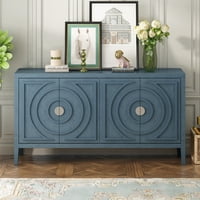 M&Ms - Trexm Retro Sideboard Door With Circular Groove Design Round Metal Door Handle For Entrance, Dinning Room, Living Room (Antique Blue)