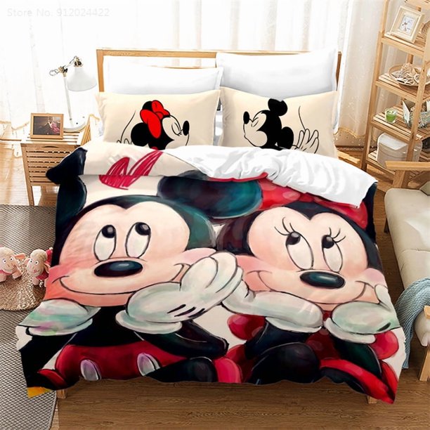 Mickey & Minnie Mouse quilt feather duvet cover pillowcase bedding set 3-Piece Bedding Set (1 Duvet Cover + 2 Pillow Shams)