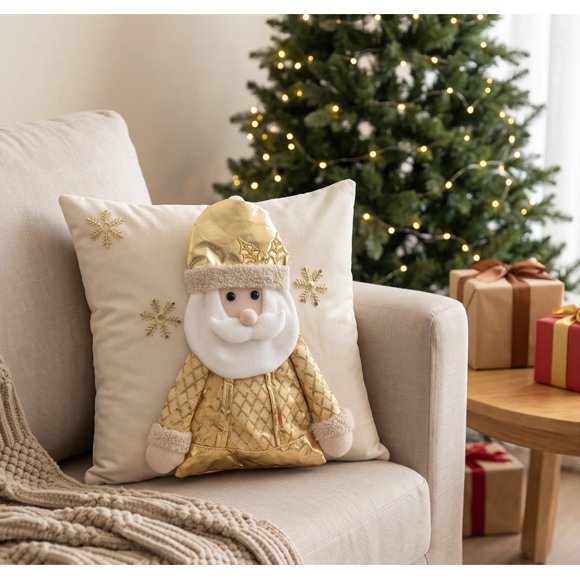 2 Fundas Cojin Navidad 45x45 Sin Relleno Santa Oro