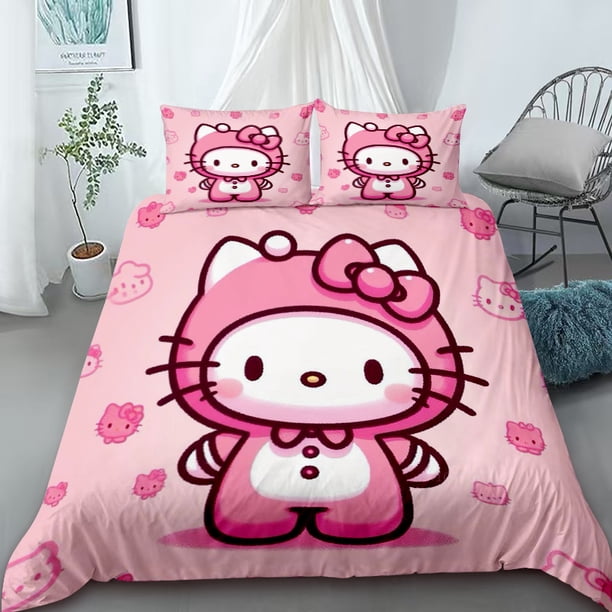 Hello Kitty Cartoon Themed Duvet Cover Bedding Set Comfort Quilt Cover Twin King Size for Kids and Adults Bedroom Decor GiftBed Sheets