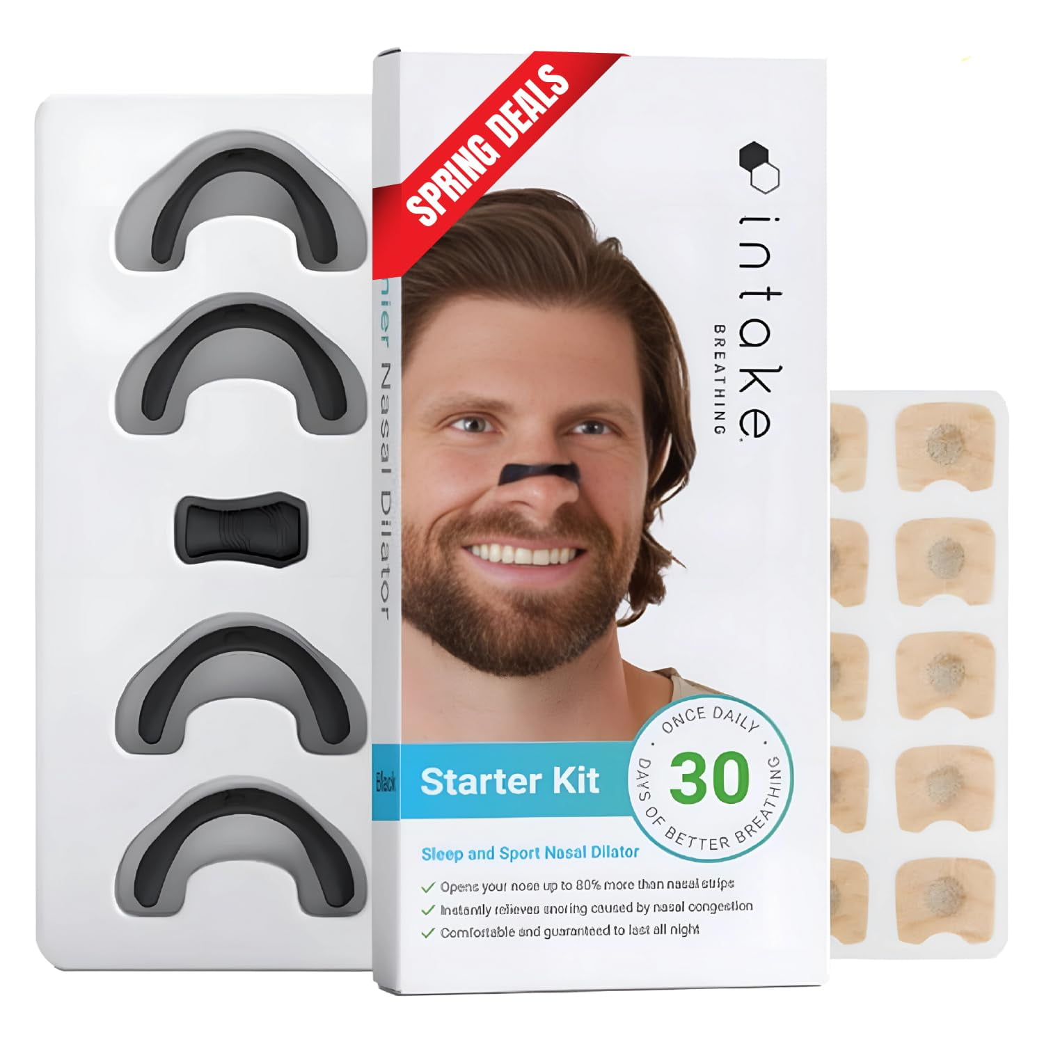 Intake - Kit Para Principiantes De Tiras Nasales, 30 Unidades, Color Negro