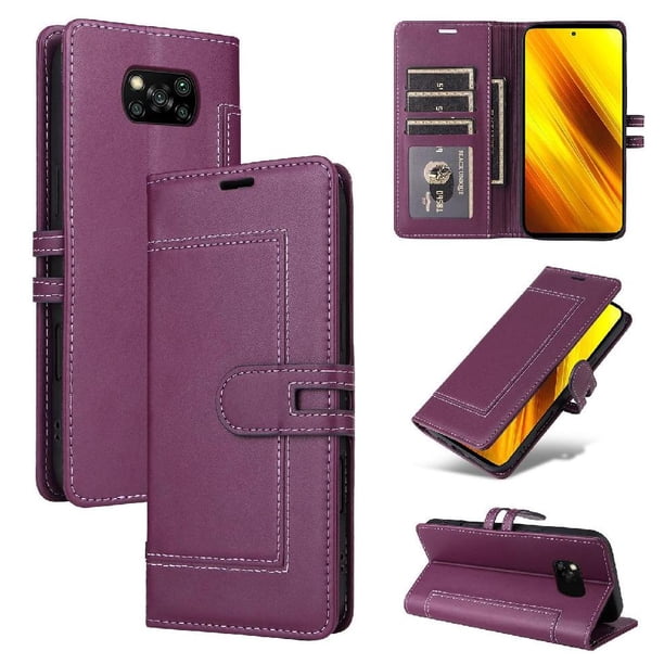Premium Wallet Case for Xiaomi Poco X3/X3 Pro with Card Slots & Kickstand, Flip Cover Purple